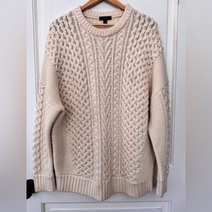 100% wool J. Crew fisherman cable knit sweater. Super soft men’s Large cream